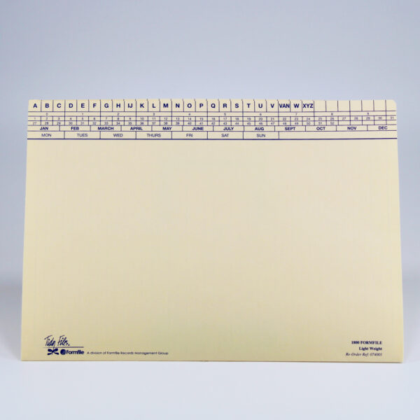 Tidy Files Light Weight A4 Medical File. TF074001-C . For Sale. Australia-wide delivery. Tidyfiles File Covers, File Covers, Premium File Covers, Document Folders, Files, Light Weight File, Cream File, Yellow File, Blue File, Pink File, Green File, Office File, Corporate File, School File, Lateral File, Vertical File. Medical File, Top Index, TF074001-C. 160 gsm Document Folder, Holds 60 A4 Sheets, Colour: Cream, Available in packs of 100, Compatible with our Alphabetical and Numeric tab labels. The Tidyfiles Light weight A4 160 gsm document file folder is a cream-coloured file, predominantly designed for use in a medical or school usage but can be equally used in any office environment.
