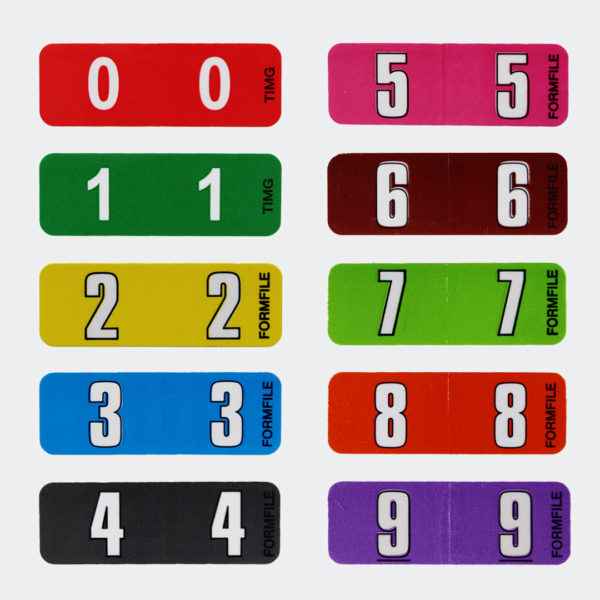 Numerical Labels Mini Size – Number 0 to 9. L36/0, L36/1, L36/2, L36/3, L36/4, L36/5, L36/6, L36/7, L36/8, L36/9. Australia-wide delivery including Sydney, Melbourne, Brisbane, Canberra, Adelaide, Perth, Hobart and Darwin. Numeric labels, mini labels, Colour coded labels, single number labels, self-adhesive labels, Formfile labels, TIMG labels, Global Filing Solutions labels, GFS labels, numeric label sheets, laminated numeric labels, L96, GFS96. Self-Adhesive Numeric Label Sheets. 0 to 9. 96 labels per sheet. Purchase in any number of sheets or packs of 10. Label Dimensions: 11mm high x 32mm wide. 16 Mini Labels fit on our standard File Cover grab flap for detailed file identification. Starter Kit also available. Colour coded, self-adhesive labels, allowing you to display any information required on your files and making it easier to find them at a glance. Laminated and made with lightfast inks, our labels look brighter and last longer. These mini labels are as tough and vivid as our full-size version.