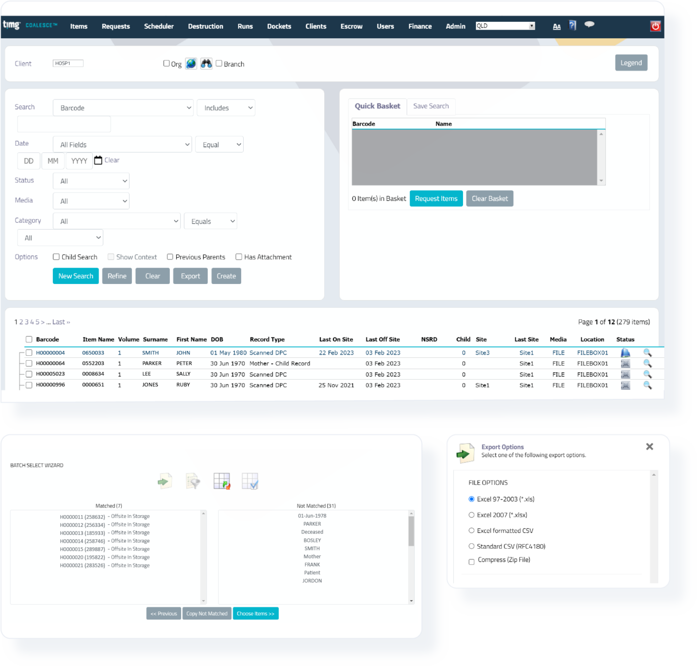 TIMG online software developed for the Healthcare industry to track and audit medical records, healthcare files and patient charts. Have your complete medical file database securely imported into our online system with data fields including: MRN, Patient Name, DOB and Destruction Date. Culling Tool.