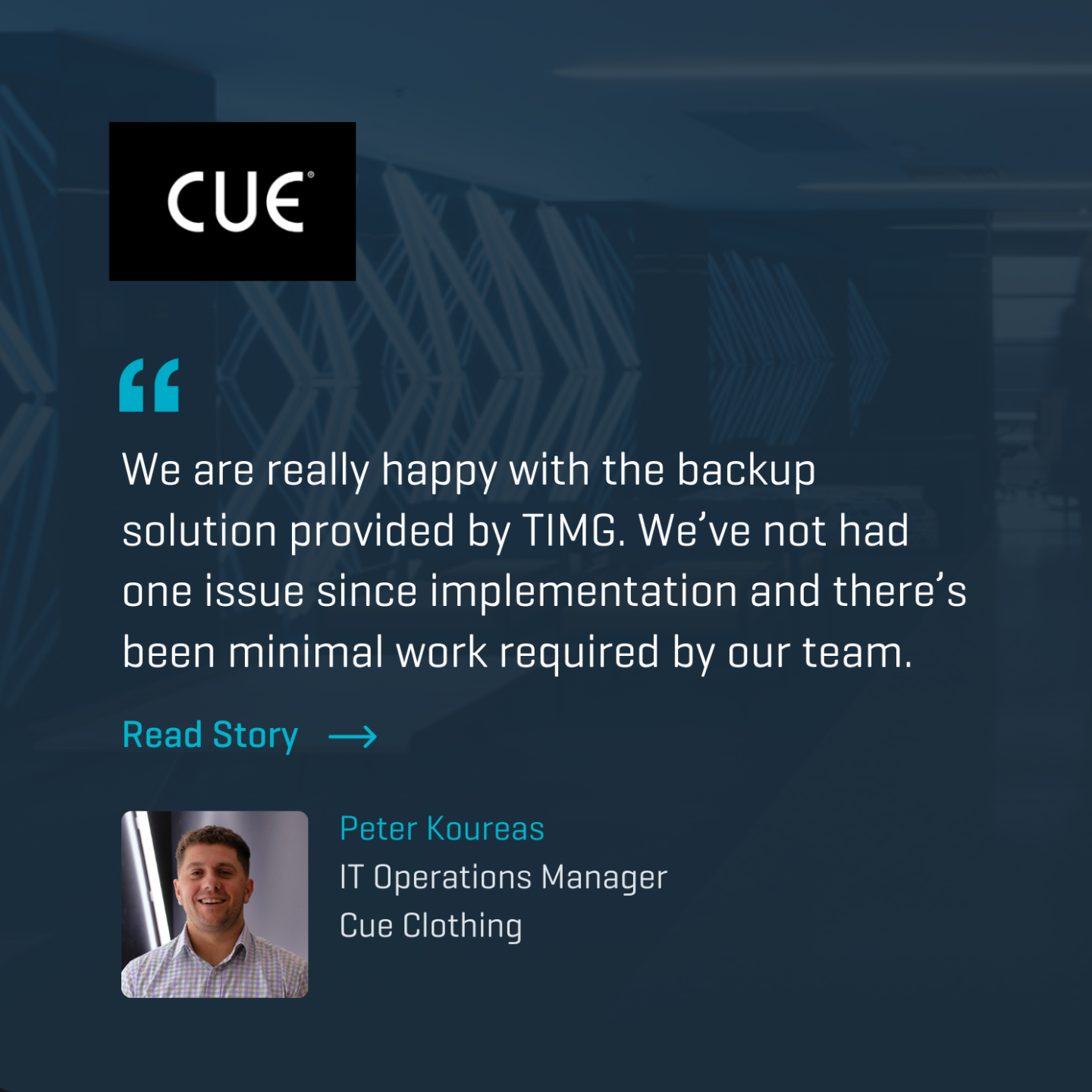 TIMG Cue Clothing Customer success story. Offsite Backup tape storage.